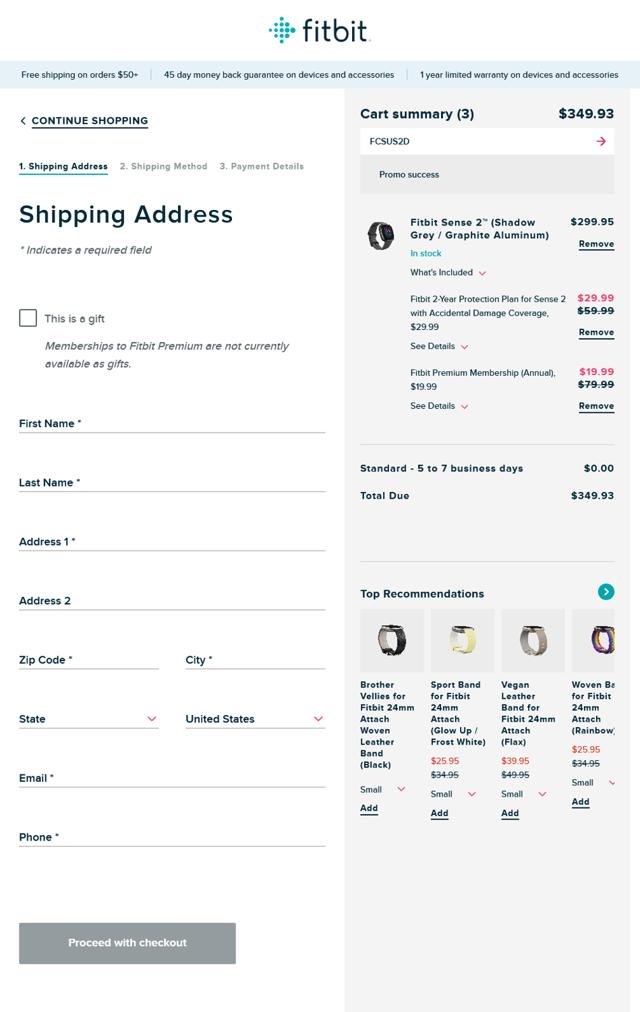 Fitbit checkout page showing Fitbit promo code box | Screenshot taken by SimplyCodes community member on Sep 26, 2023
