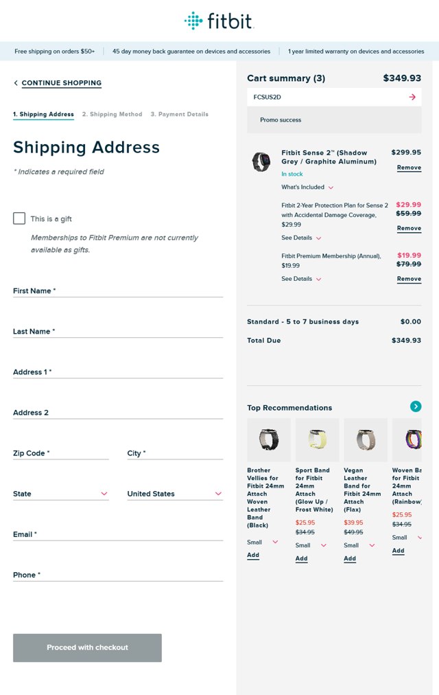 Fitbit checkout page showing Fitbit promo code box | Screenshot taken by SimplyCodes community member on Sep 26, 2023