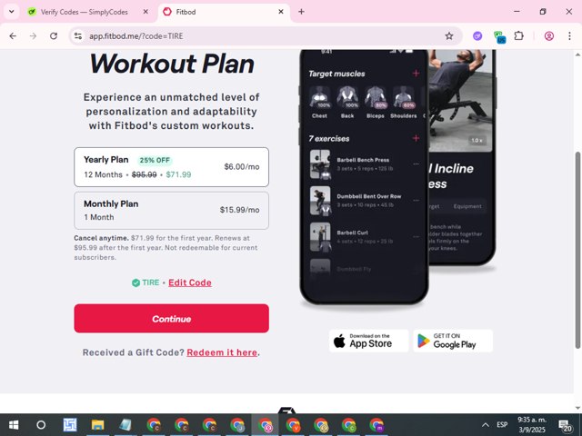 Fitbod checkout page showing Fitbod promo code box | Screenshot taken by SimplyCodes community member on Sep 3, 2025