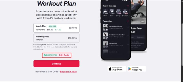 Fitbod checkout page showing Fitbod promo code box | Screenshot taken by SimplyCodes community member on Sep 3, 2025
