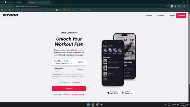 Fitbod checkout page showing Fitbod promo code box | Screenshot taken by SimplyCodes community member on Sep 3, 2025