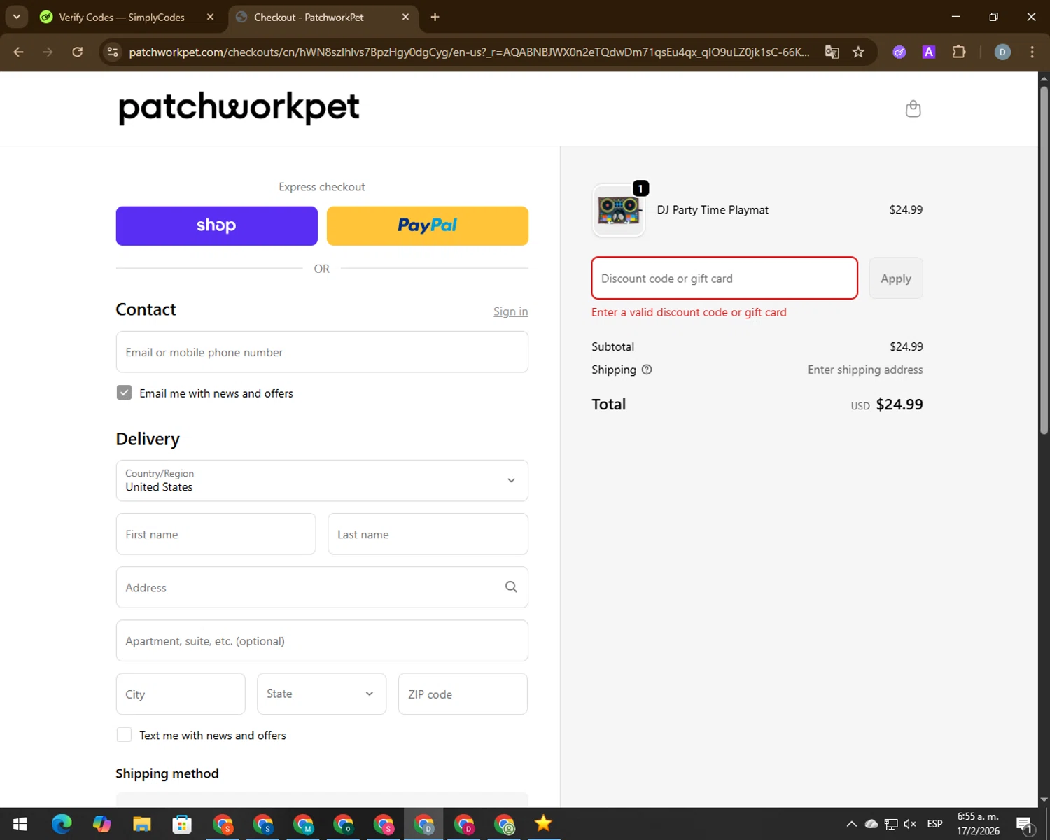 Fitbod promo code screenshot showing code FTRVL25 applied at Fitbod checkout page. Uploaded by SimplyCodes community member 00000007 on Feb 17, 2026