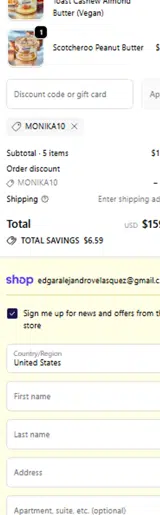 MONIKA10 coupon verification screenshot