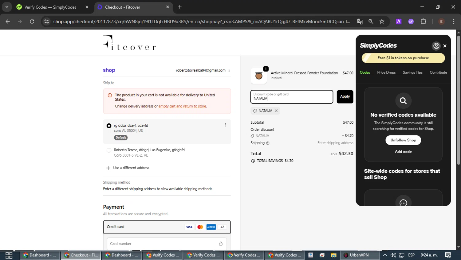 Fitcover checkout page showing Fitcover promo code box | Screenshot taken by SimplyCodes community member on Feb 13, 2026