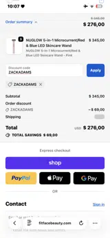 ZACKADAMS coupon verification screenshot