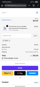 ZACK coupon verification screenshot
