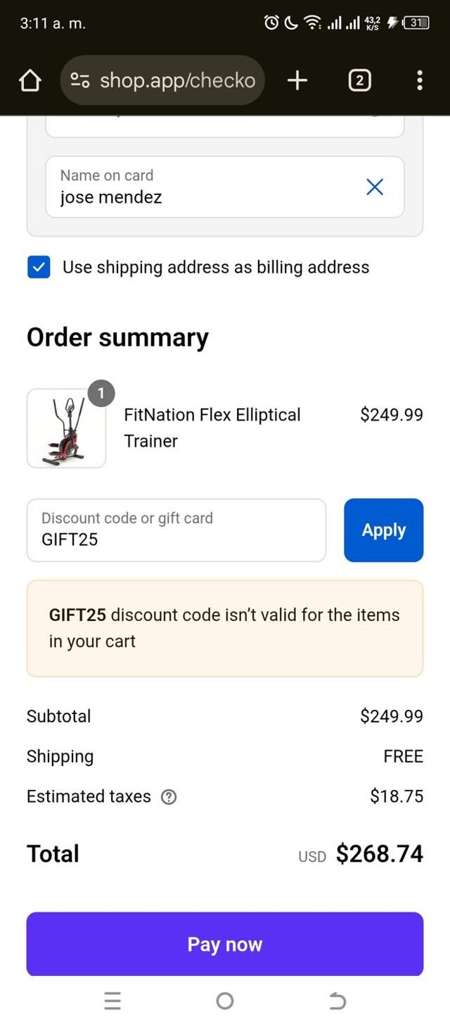 FitNation checkout page showing FitNation discount code box | Screenshot taken by SimplyCodes community member on Sep 2, 2025