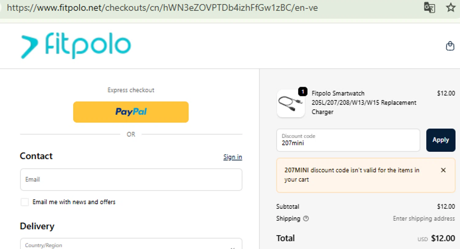 Fitpolo promo code screenshot showing code 207mini applied at Fitpolo checkout page. Uploaded by SimplyCodes community member RewardFinder4836 on Oct 2, 2025