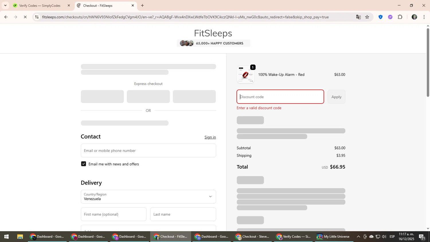 FitSleeps promo code screenshot showing code CODE10 applied at FitSleeps checkout page. Uploaded by SimplyCodes community member CleverLynx6871 on Dec 16, 2025