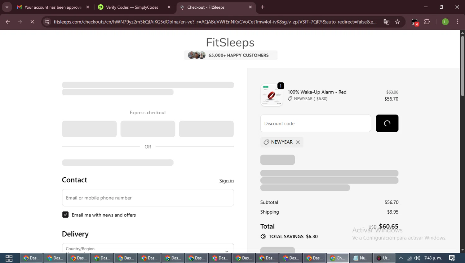 FitSleeps checkout page showing FitSleeps promo code box | Screenshot taken by SimplyCodes community member on Jan 2, 2026