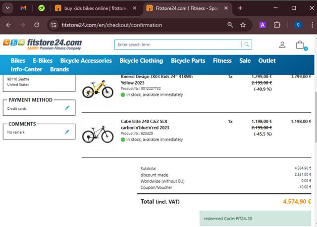 Fitstore24.com checkout page showing Fitstore24.com promo code box | Screenshot taken by SimplyCodes community member on Feb 7, 2025