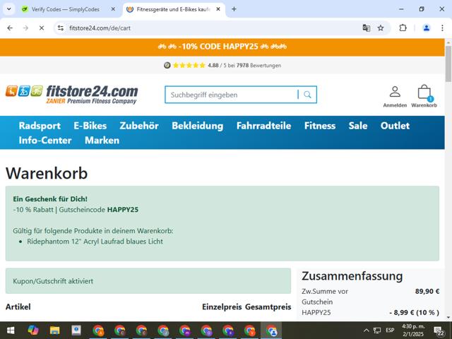 Fitstore24.com checkout page showing Fitstore24.com promo code box | Screenshot taken by SimplyCodes community member on Jan 2, 2025