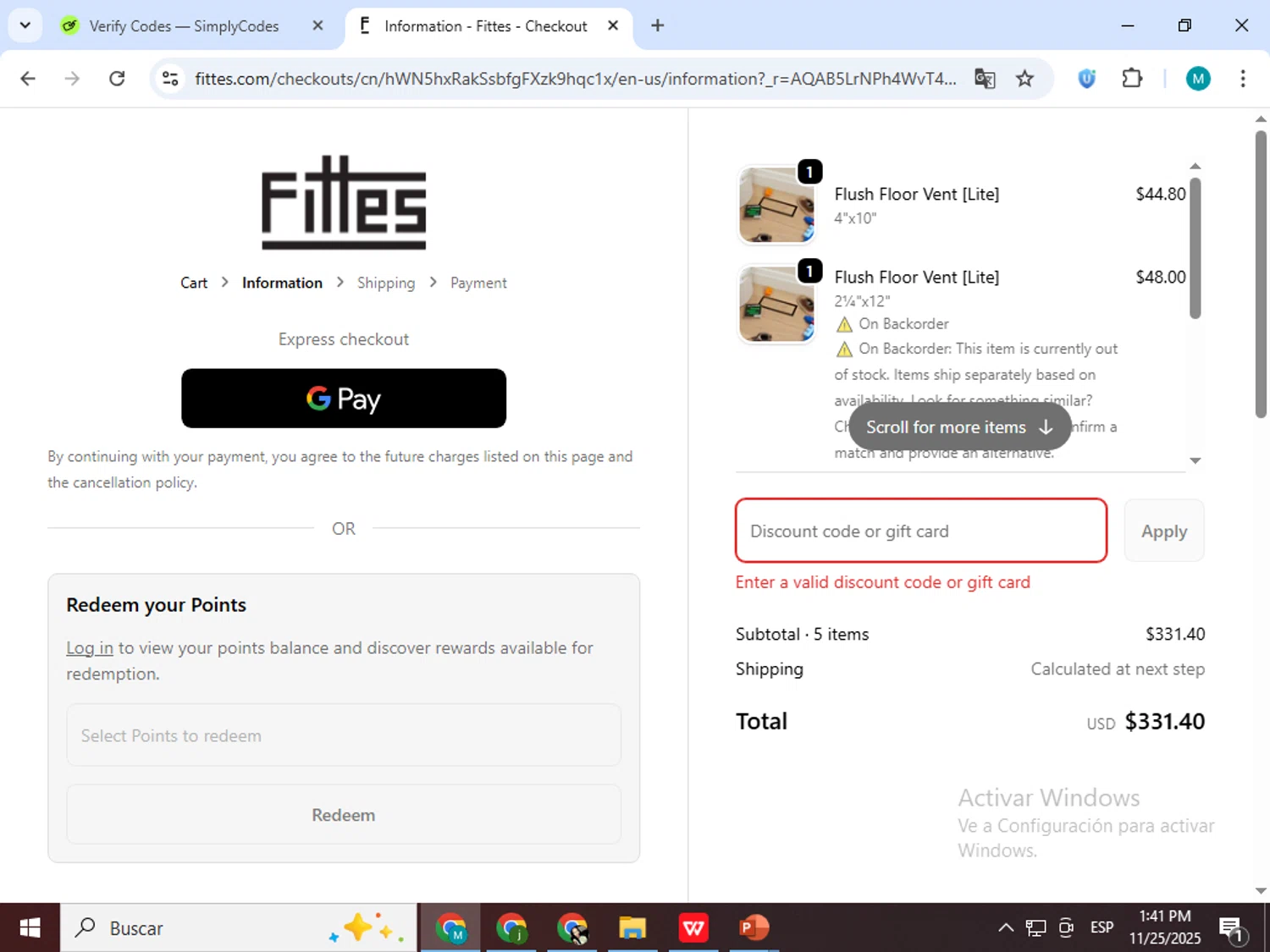 Fittes discount code screenshot showing code FITTES2025 applied at Fittes checkout page. Uploaded by SimplyCodes community member estrellaveloz on Nov 25, 2025