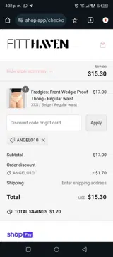 ANGELO10 coupon verification screenshot