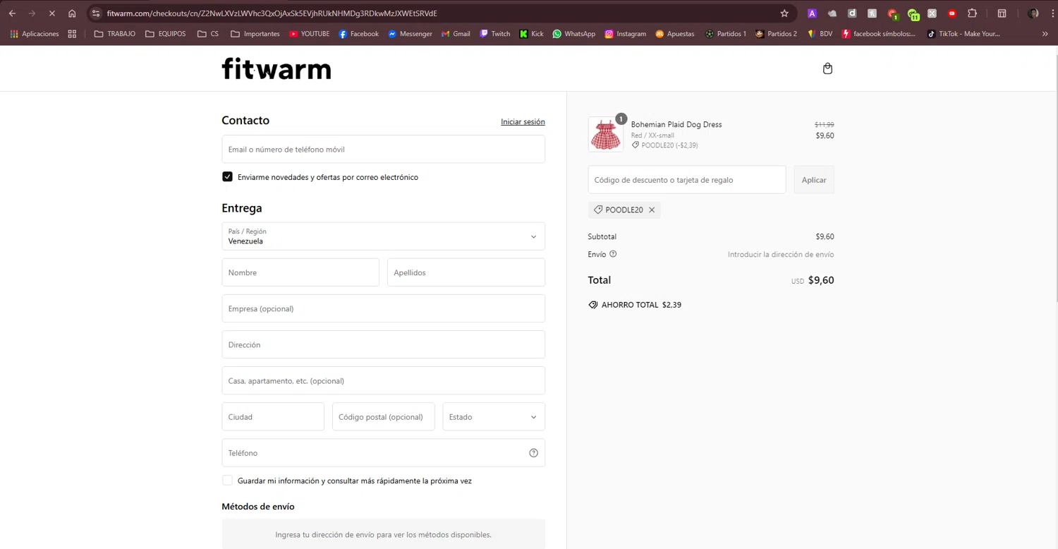 Fitwarm discount code screenshot showing code Poodle20 applied at Fitwarm checkout page. Uploaded by SimplyCodes community member Jose29 on Mar 3, 2025