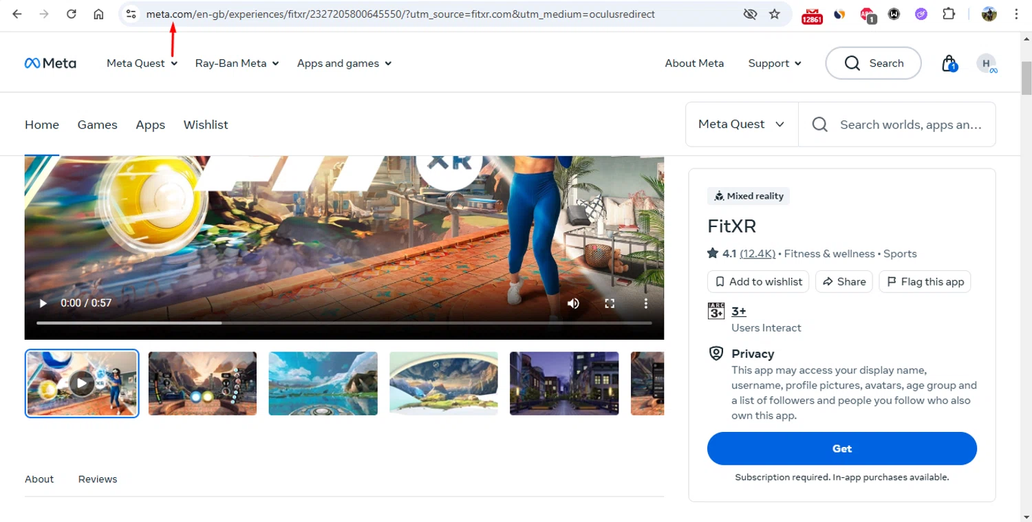 FitXR promo code screenshot showing code GET10 applied at FitXR checkout page. Uploaded by SimplyCodes community member gonzalodamole on Feb 15, 2025
