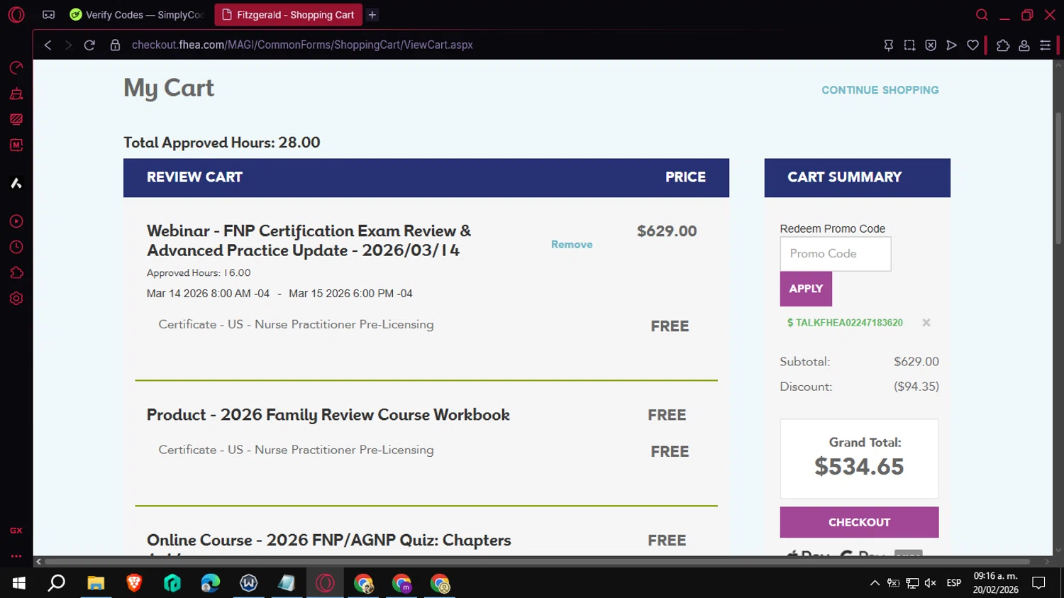 Fitzgerald checkout page showing Fitzgerald coupon code box | Screenshot taken by SimplyCodes community member on Feb 20, 2026