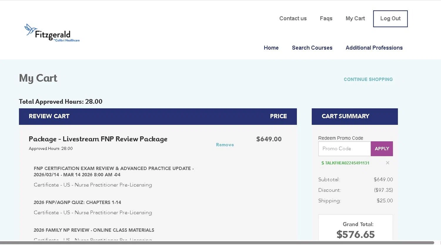 Fitzgerald checkout page showing Fitzgerald coupon code box | Screenshot taken by SimplyCodes community member on Feb 20, 2026