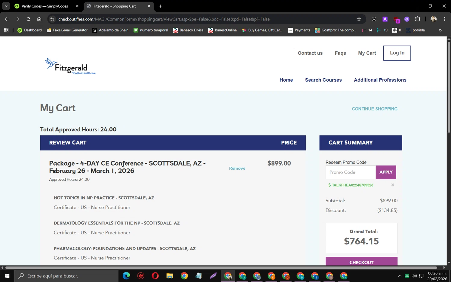Fitzgerald checkout page showing Fitzgerald coupon code box | Screenshot taken by SimplyCodes community member on Feb 20, 2026