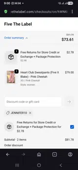 Jennifer10 coupon verification screenshot