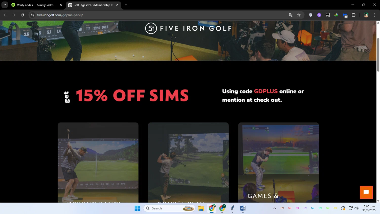Five Iron Golf checkout page showing Five Iron Golf promo code box | Screenshot taken by SimplyCodes community member on Jun 30, 2025