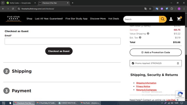 Five Star checkout page showing Five Star coupon code box | Screenshot taken by SimplyCodes community member on Sep 1, 2025