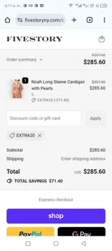 EXTRA20 coupon verification screenshot