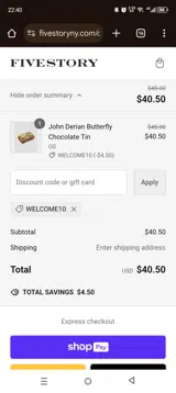 WELCOME10 coupon verification screenshot