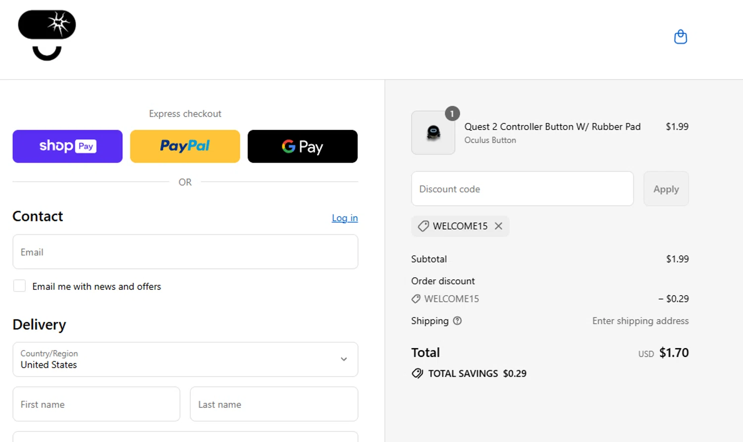 Fix My Oculus promo code screenshot showing code WELCOME15 applied at Fix My Oculus checkout page. Uploaded by SimplyCodes community member aumentadax10 on Aug 27, 2025