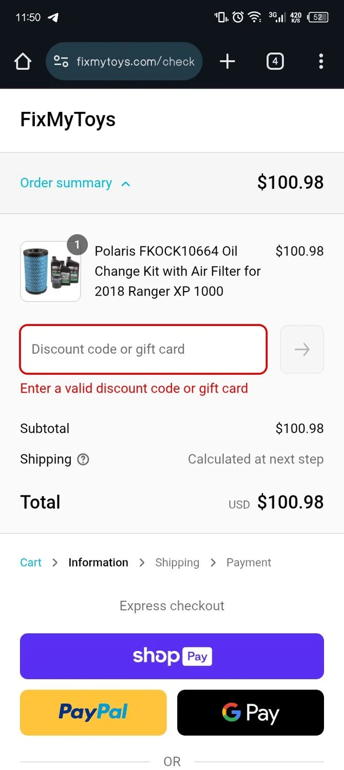 FixMyToys discount code screenshot showing code MAINT20 applied at FixMyToys checkout page. Uploaded by SimplyCodes community member PMALONE on Aug 4, 2025