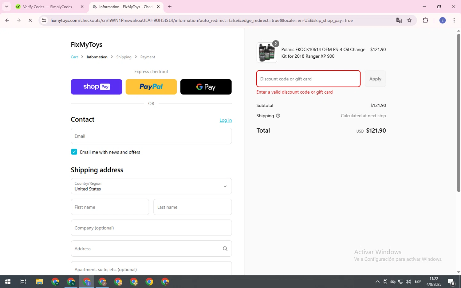 FixMyToys discount code screenshot showing code MAINT20 applied at FixMyToys checkout page. Uploaded by SimplyCodes community member ThriftyWarden3521 on Aug 4, 2025