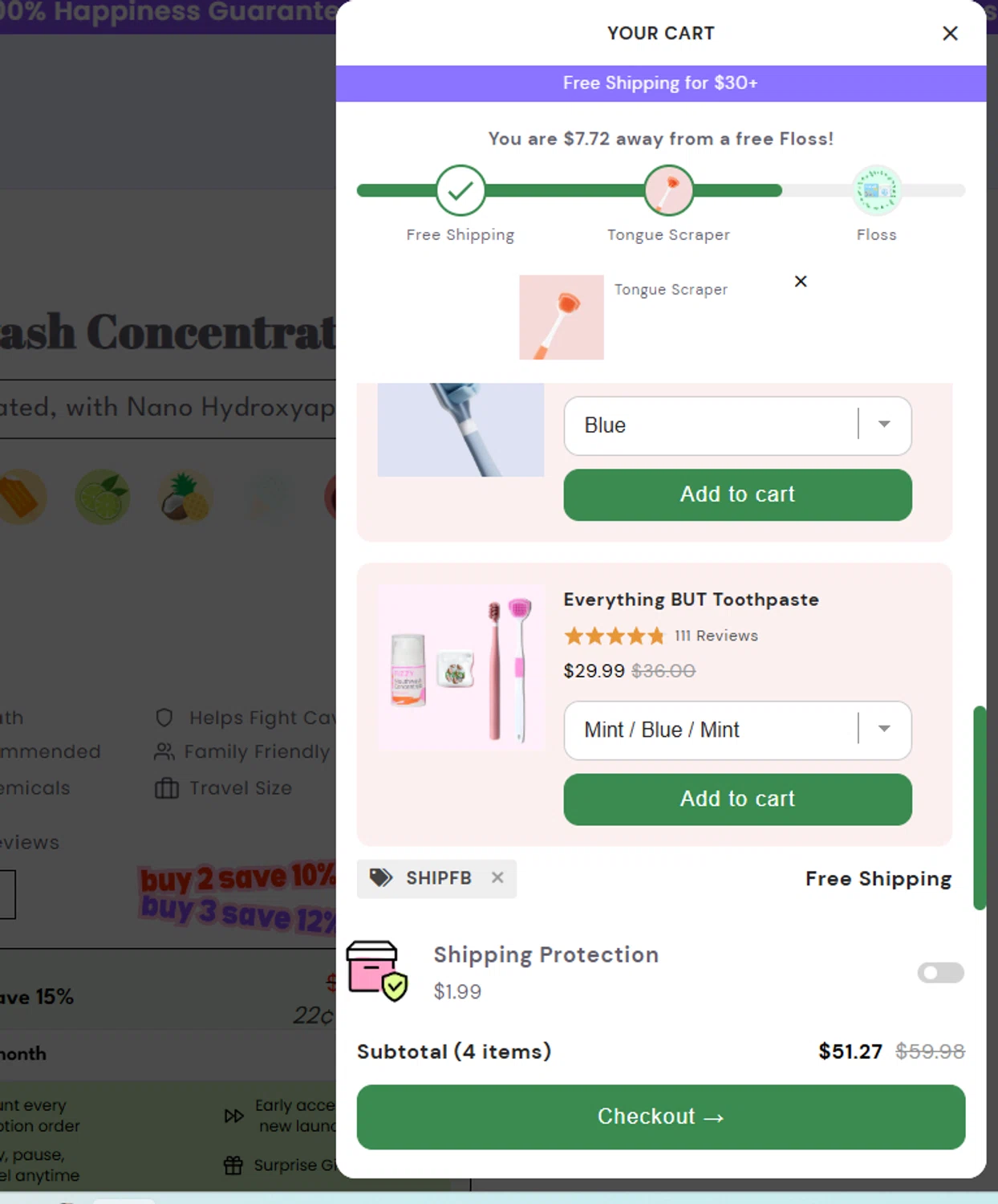 Fizzy Oral Care promo code screenshot showing code SHIPFB applied at Fizzy Oral Care checkout page. Uploaded by SimplyCodes community member MightyLynx8713 on Jun 26, 2025