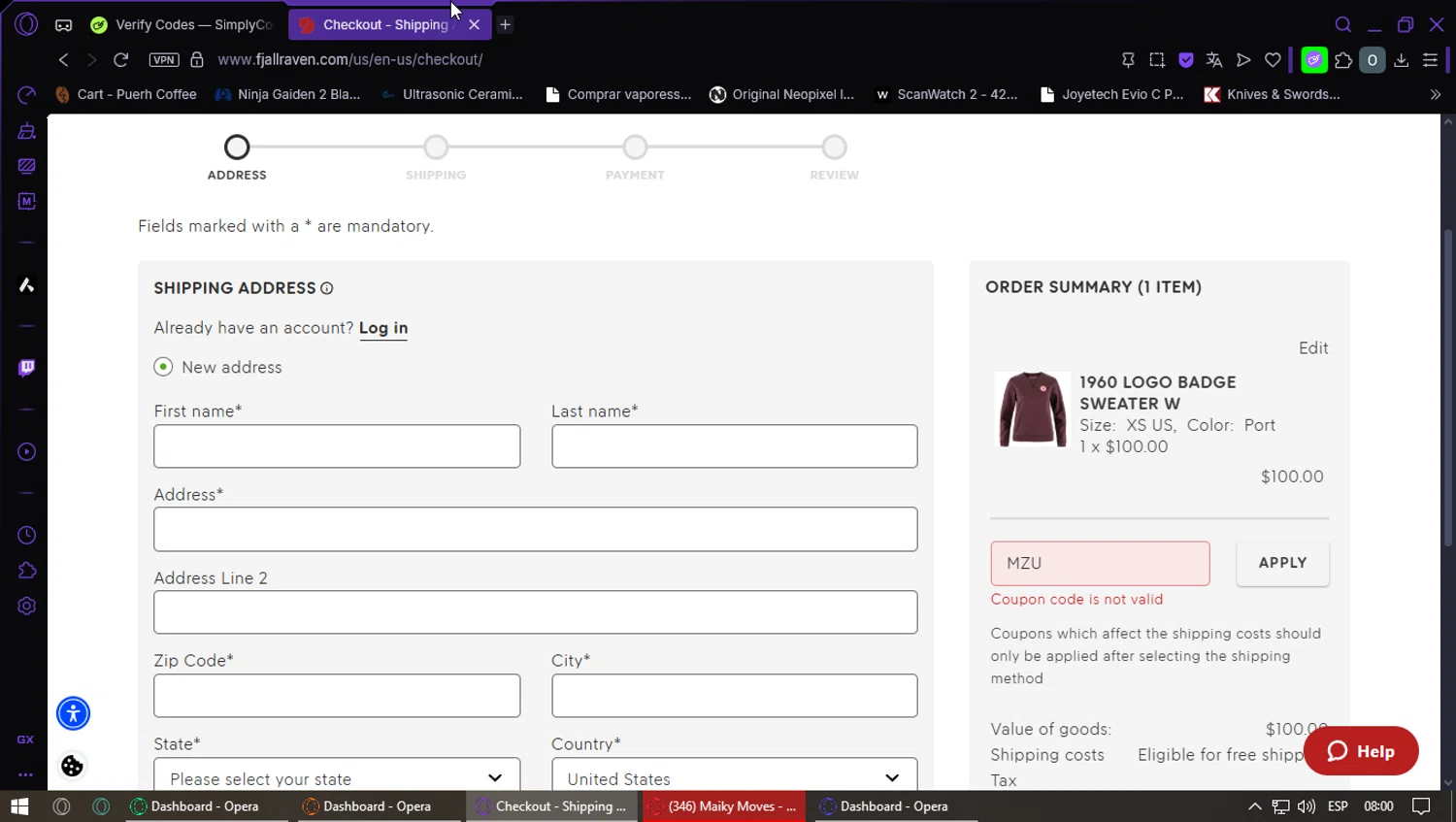 Fjallraven discount code screenshot showing code MZU applied at Fjallraven checkout page. Uploaded by SimplyCodes community member GoldMaestro7871 on Jul 19, 2025