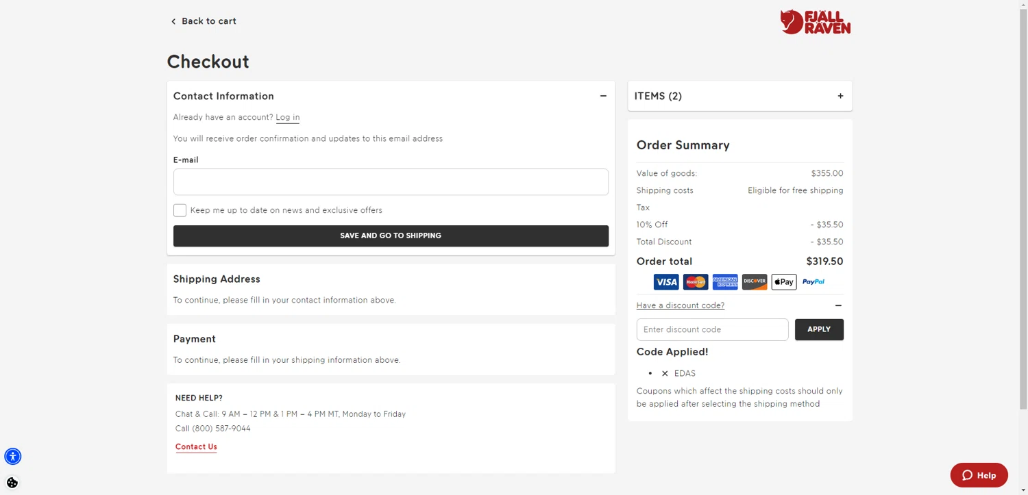 Fjallraven checkout page showing Fjallraven discount code box | Screenshot taken by SimplyCodes community member on Feb 23, 2026
