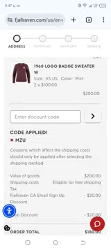 Fjallraven coupon verification screenshot