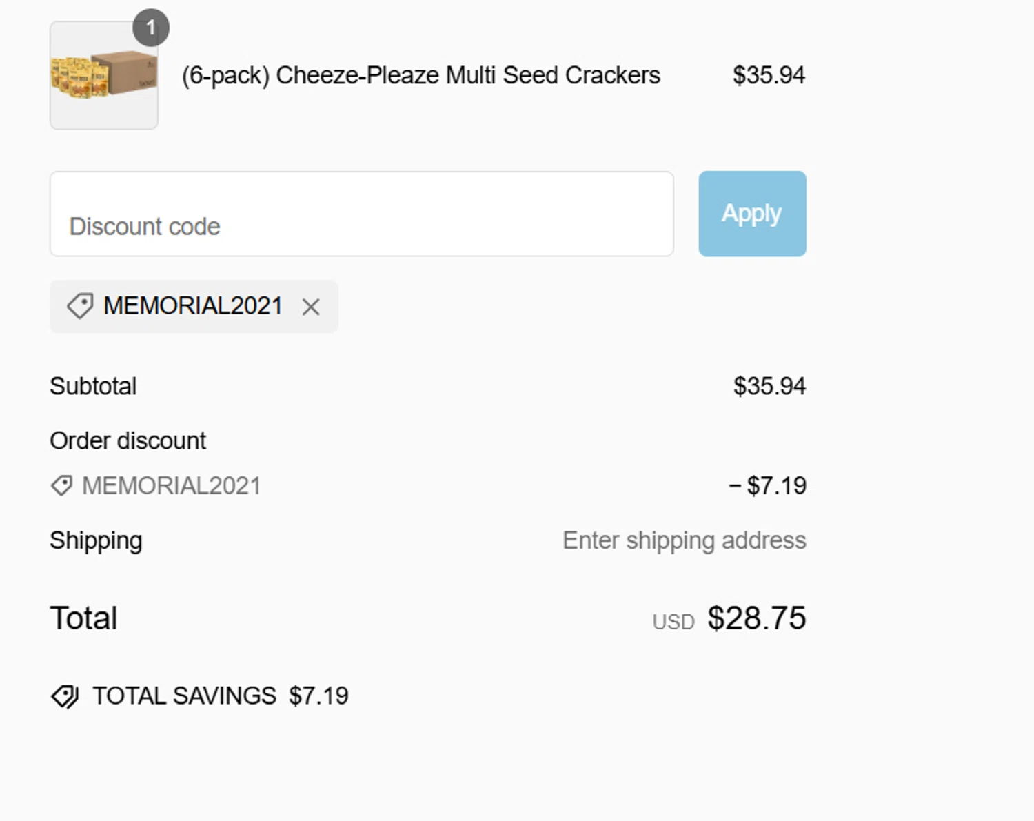 Flackers promo code screenshot showing code MEMORIAL2021 applied at Flackers checkout page. Uploaded by SimplyCodes community member SavingsPro6397 on Feb 11, 2025