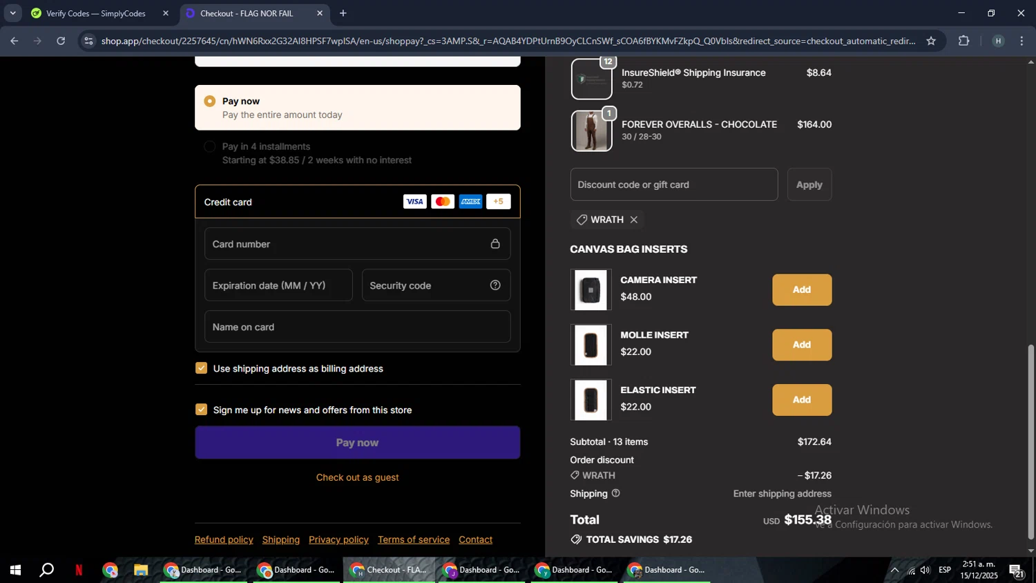 Flag Nor Fail discount code screenshot showing code Wrath applied at Flag Nor Fail checkout page. Uploaded by SimplyCodes community member YAMAHA on Dec 15, 2025