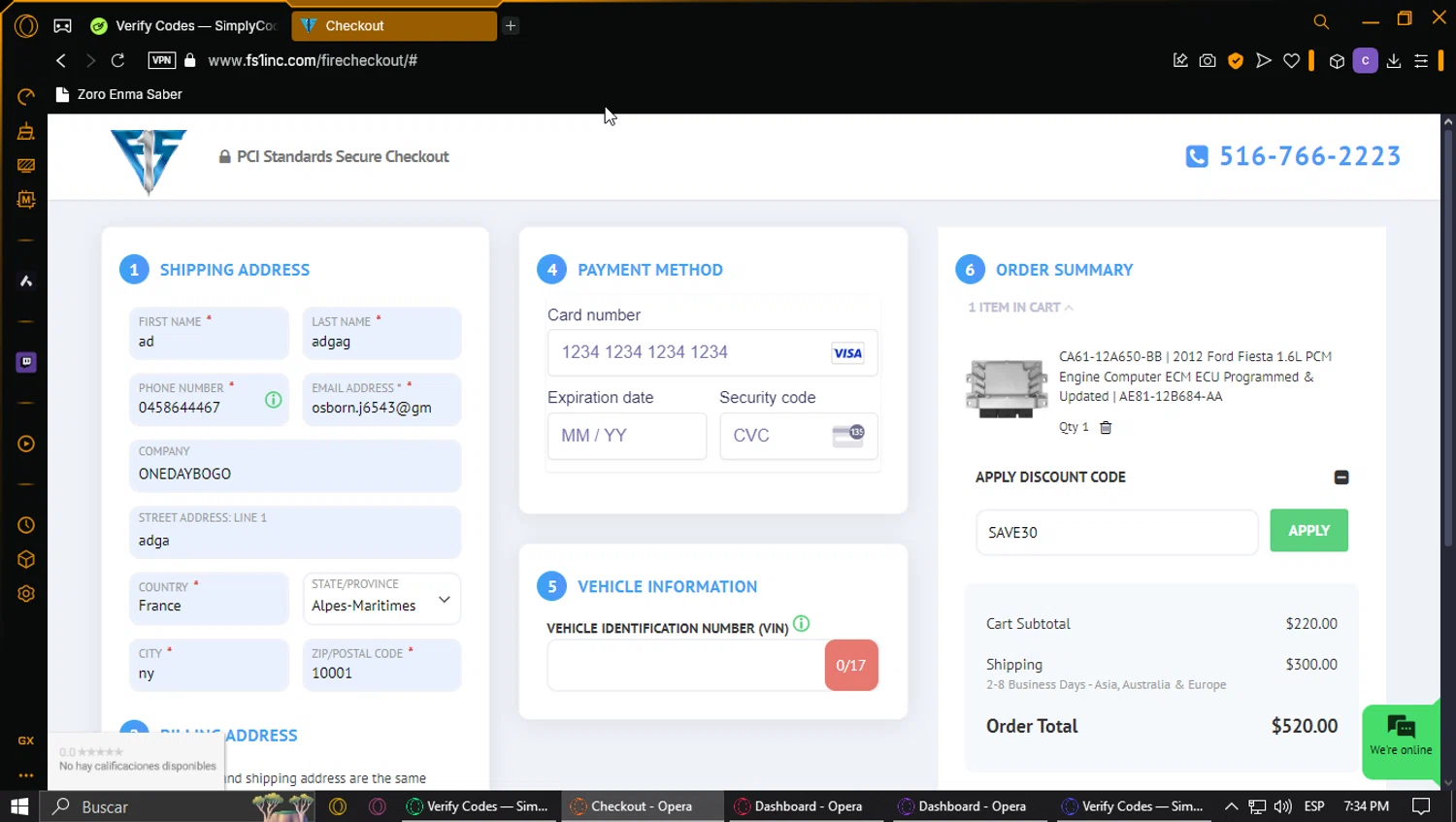 Flagship One discount code screenshot showing code SAVE30 applied at Flagship One checkout page. Uploaded by SimplyCodes community member ExtraordinaryPhoenix3689 on Mar 2, 2025