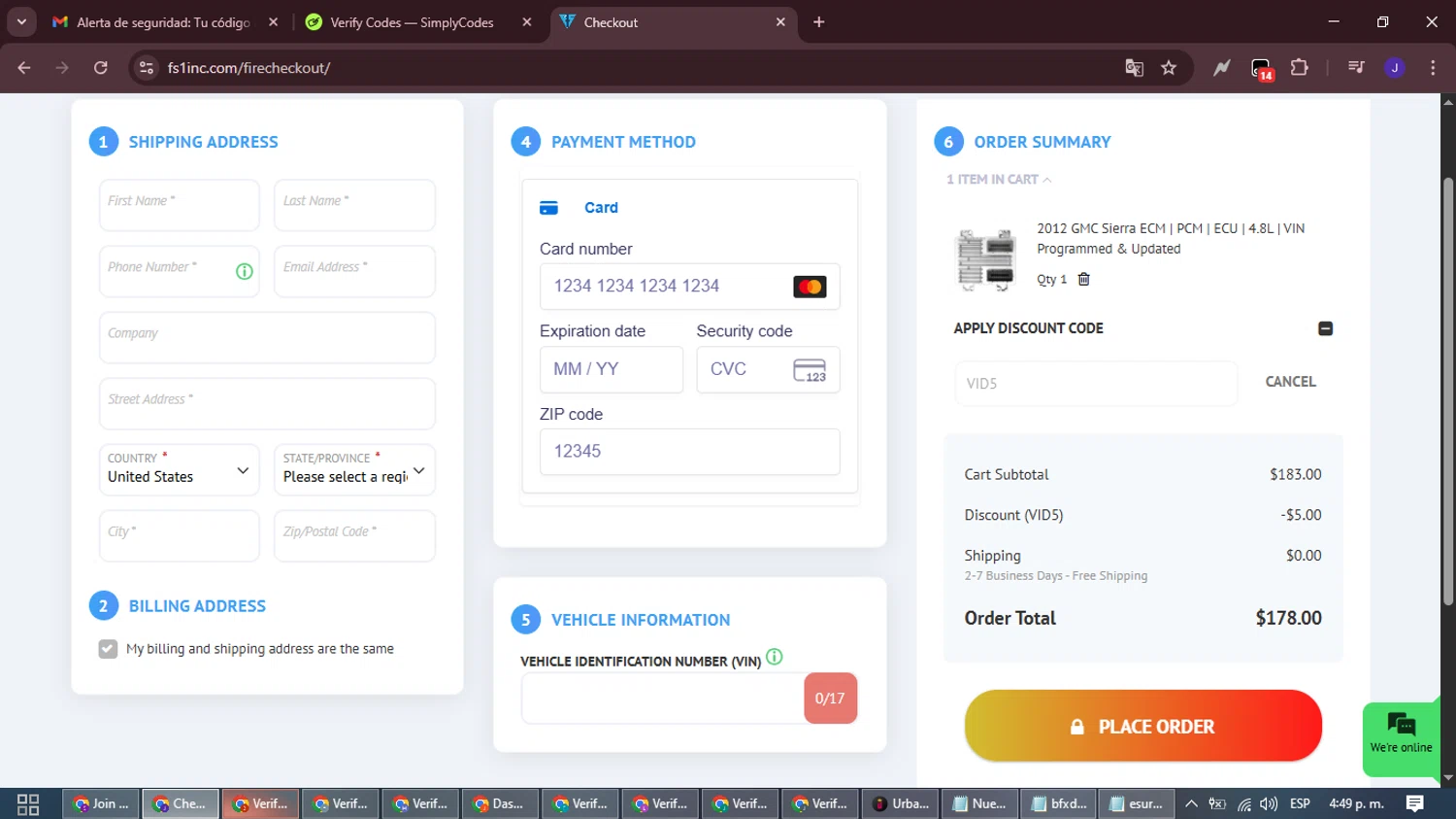 Flagship One discount code screenshot showing code VID5 applied at Flagship One checkout page. Uploaded by SimplyCodes community member LegendaryLegend9872 on Oct 3, 2025