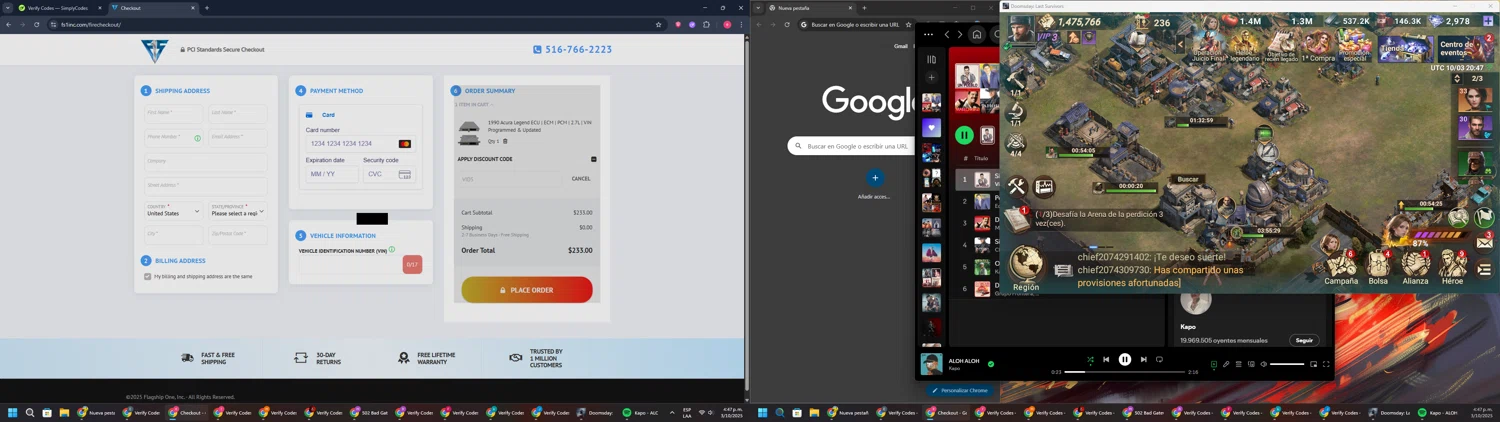 Flagship One discount code screenshot showing code VID5 applied at Flagship One checkout page. Uploaded by SimplyCodes community member TreasureWarden457 on Oct 3, 2025