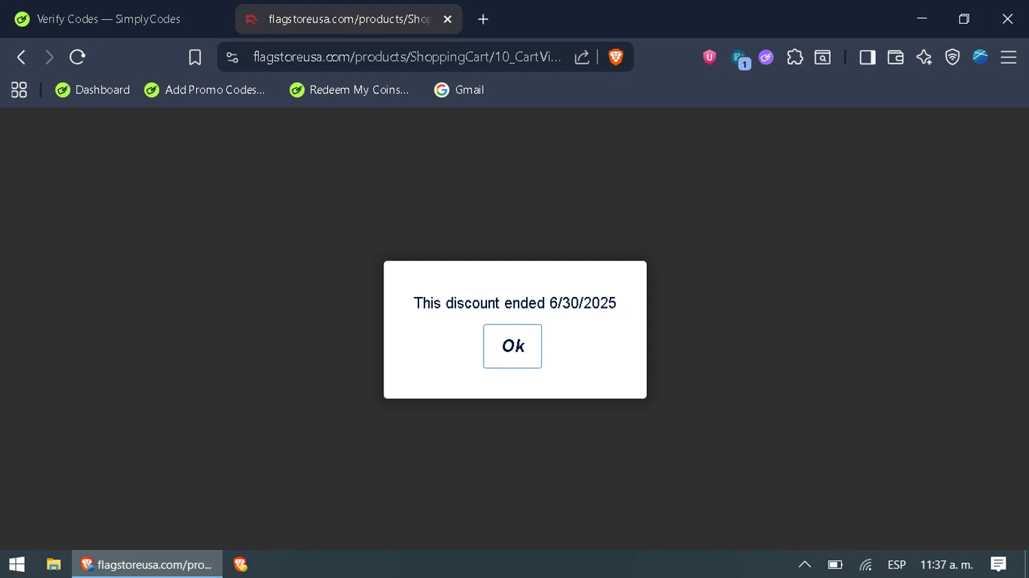 Flag Store USA discount code screenshot showing code SPRING applied at Flag Store USA checkout page. Uploaded by SimplyCodes community member BargainLegend6587 on Aug 16, 2025