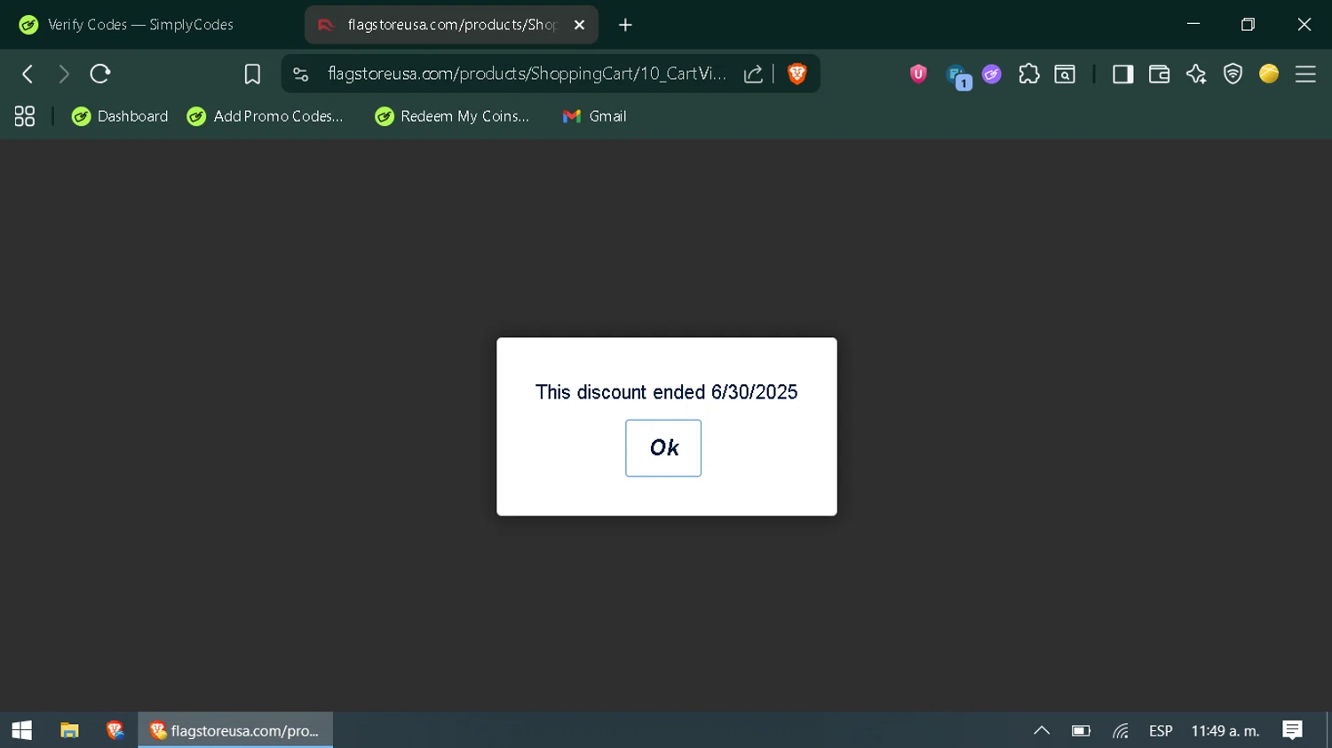 Flag Store USA discount code screenshot showing code SPRING applied at Flag Store USA checkout page. Uploaded by SimplyCodes community member SaleOwl2150 on Aug 16, 2025