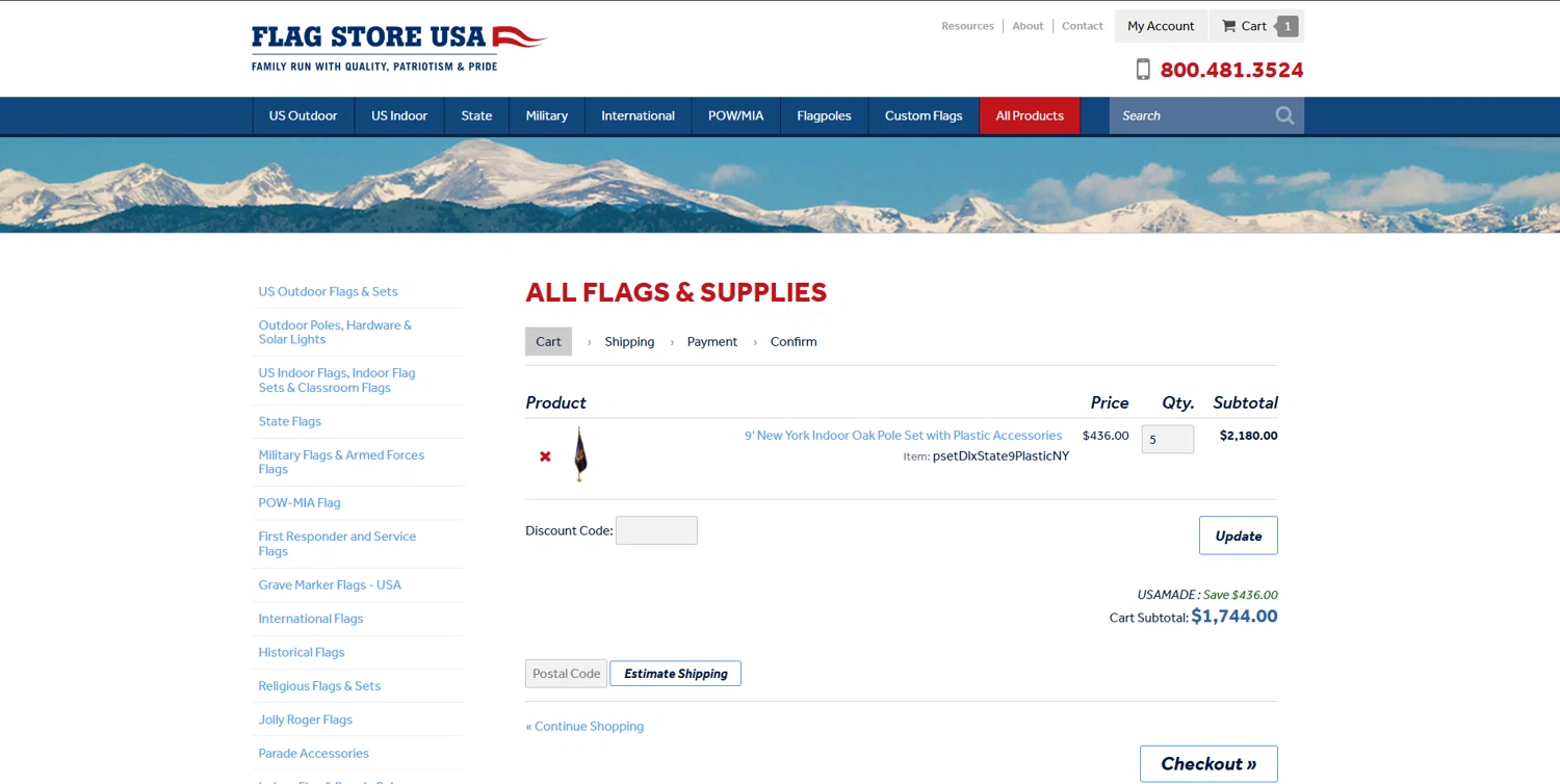 Flag Store USA discount code screenshot showing code USAMade applied at Flag Store USA checkout page. Uploaded by SimplyCodes community member BrilliantVoyager5752 on Jun 22, 2025