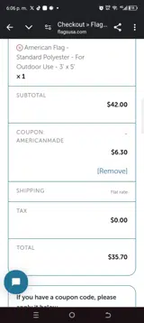 Flags USA coupon verification screenshot