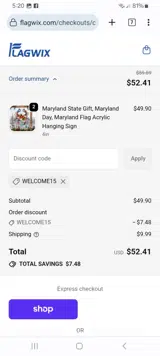 welcome15 coupon verification screenshot