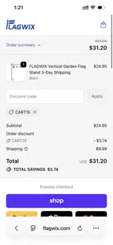 CART15 coupon verification screenshot