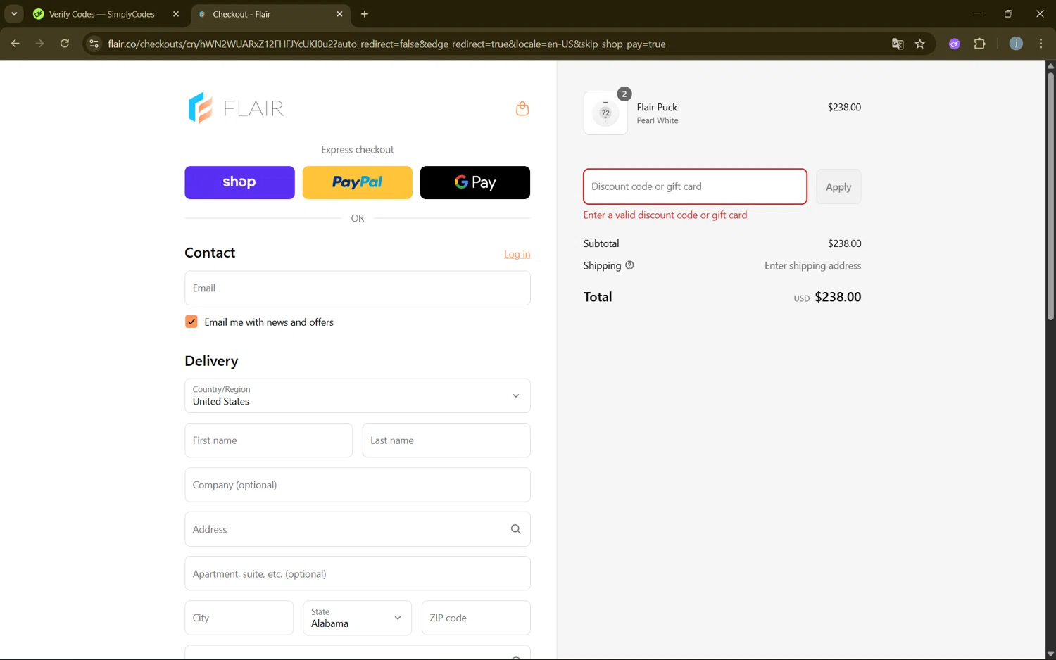 Flair promo code screenshot showing code PRES25 applied at Flair checkout page. Uploaded by SimplyCodes community member frijolito on Sep 2, 2025