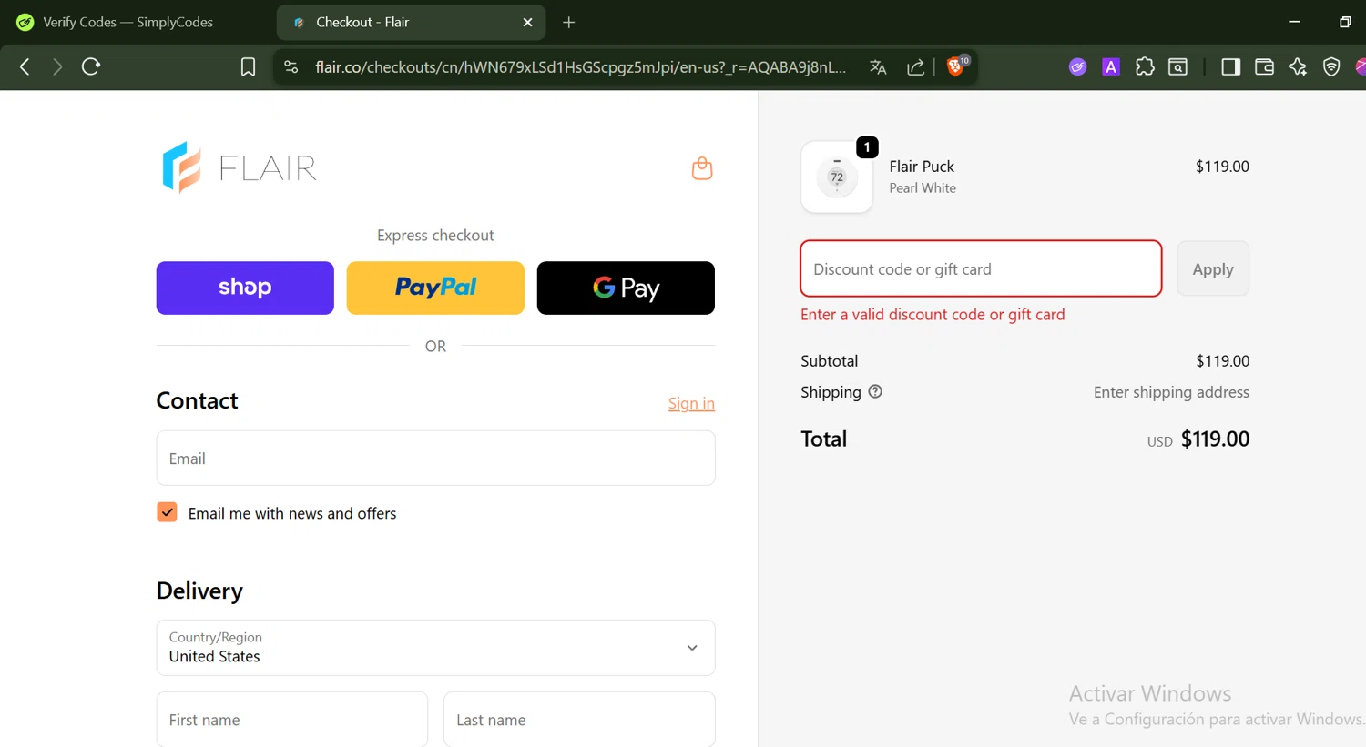 Flair promo code screenshot showing code SMS5 applied at Flair checkout page. Uploaded by SimplyCodes community member SwiftLynx6587 on Dec 6, 2025