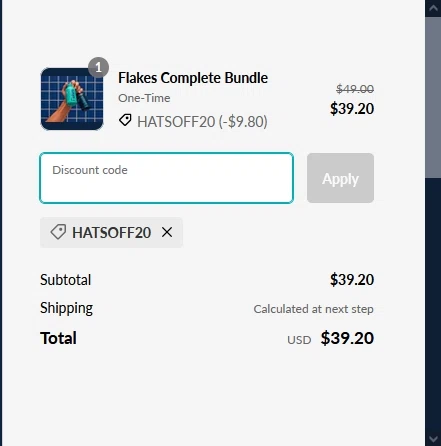 Flakes checkout page showing Flakes discount code box | Screenshot taken by SimplyCodes community member on Jun 6, 2023