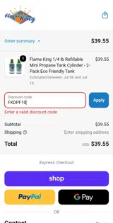 Flame King coupon verification screenshot
